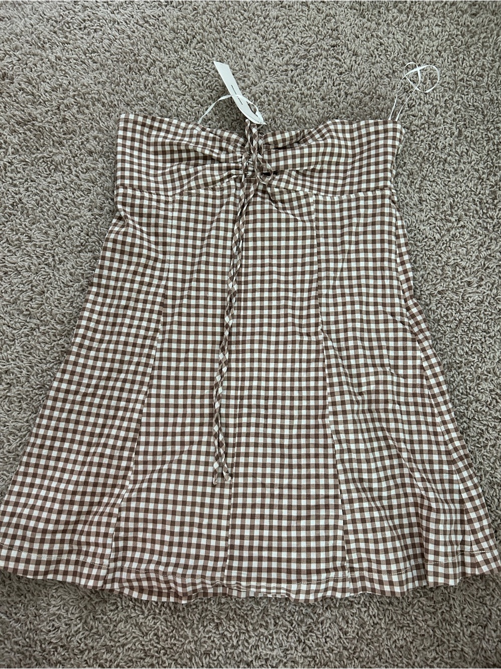Urban Outfitters Brown and White Gingham Strapless Sundress